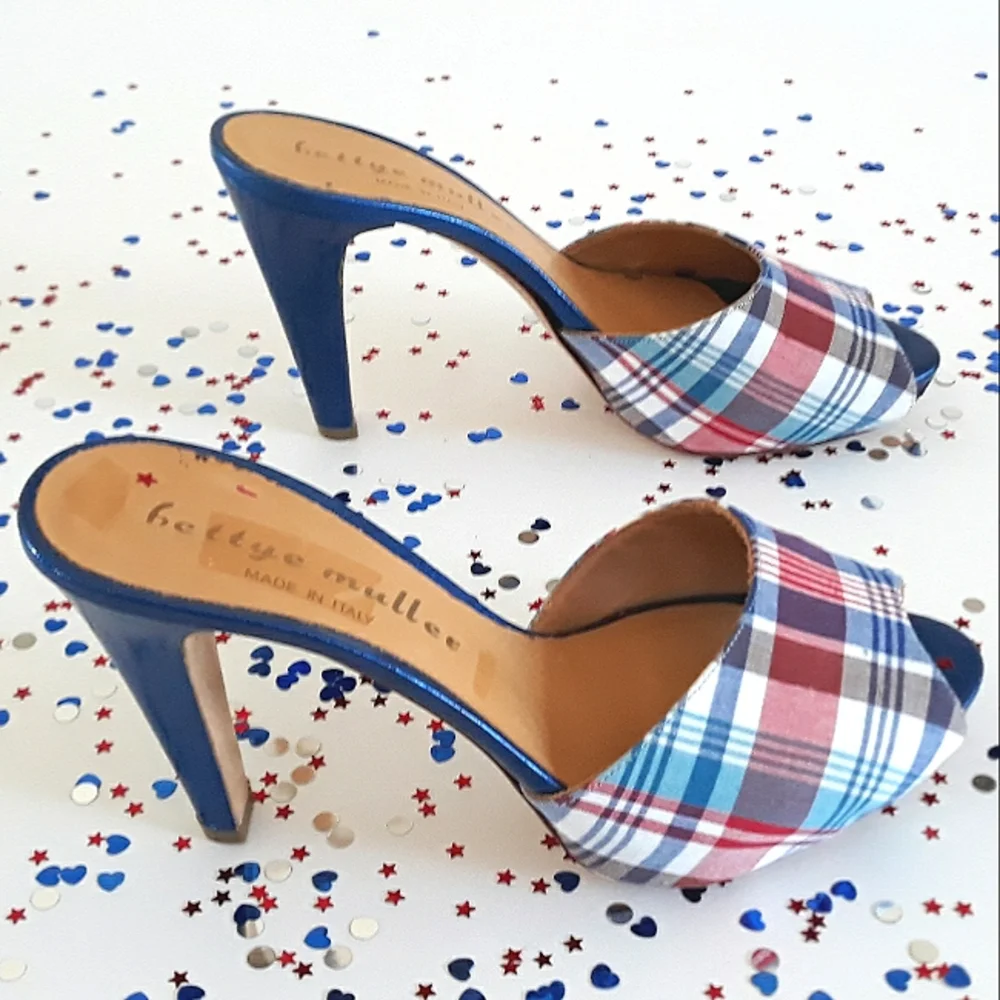 Bettye Muller Madras Leather Platform Heels 37.5 Italy